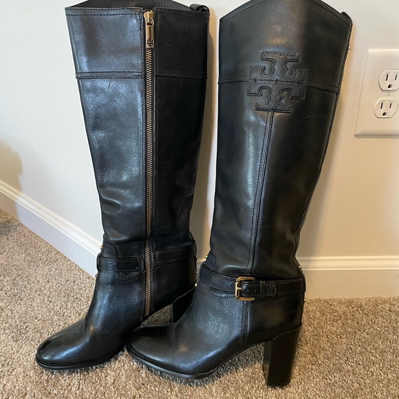Tory Burch Blair Black Leather Knee-High Boots - Picture 3 of 10